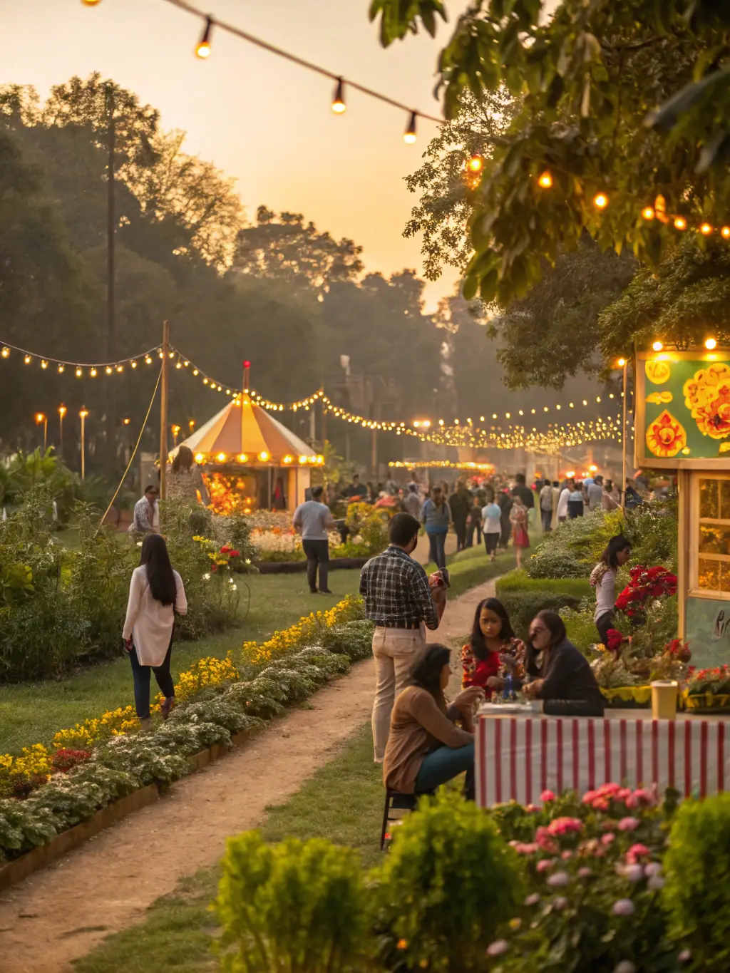 A lively scene from the Spring Art Festival, featuring local artists, performances, and interactive art installations, attracting community members and visitors, organized by L'ARPENTEUSE COMPAGNIE.
